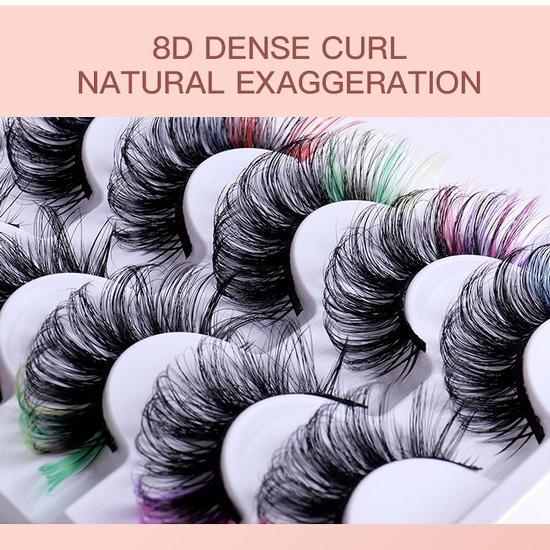 7 Pairs of Colored Hair-fried False Eyelashes with Multi-layer Thick Cross Mink Fur Lashes Mink Individual Lashes Extension Eyelashes Extension Kit