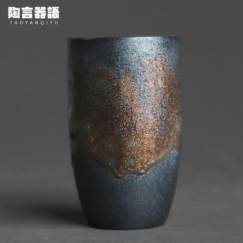 

260 мл японская ретро-керамика большая прямая чайная чашка обожженная в печи черная золотая глазурь персональная мастерская одинарная кофейная чашка