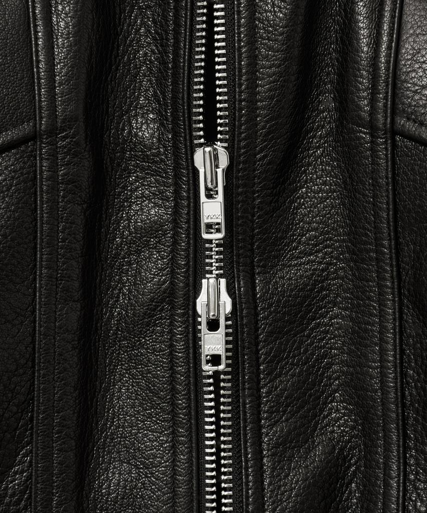 Noirer Goat Skin High-Neck Zip-Up Jacket (Black)