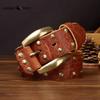 Punk-style Studded Leather Belt for Men Genuine Leather with Pin Buckle Washed, Vintage, Distressed Finish, Pure Cowhide, Unique Casual Denim Belt.