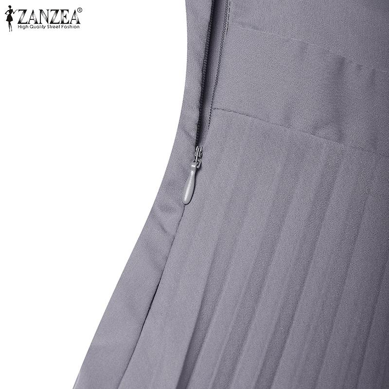 ZANZEA Women Square Neck Casual Long Sleeve Pleated Dress