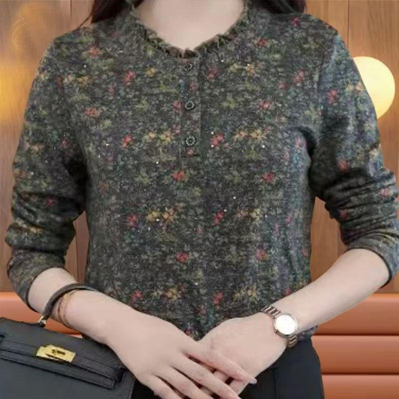 

Floral Print Loose Long Sleeve Plus Size Top for Middle-Aged Women - Autumn/Winter M