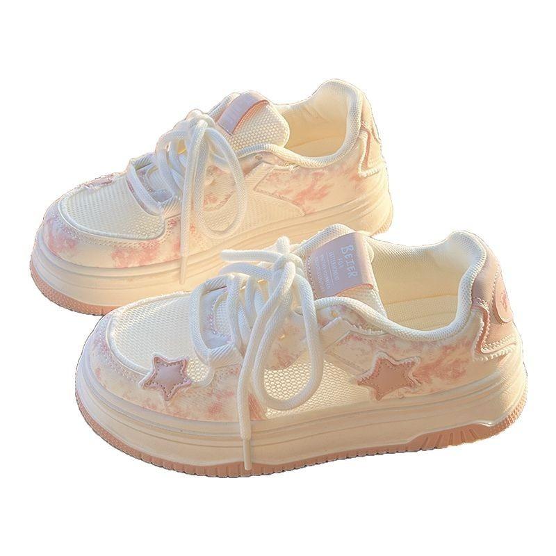 Star mesh breathable thick-soled white shoes women's summer new niche versatile sweet casual sports shoes