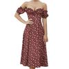 Summer Women's Off-shoulder Strapless Split Floral Short Sleeve Vacation Dress, European American Style Casual Holiday Dress for Women