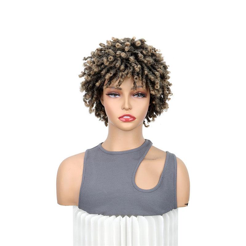 Synthetic Black Braided Wigs for Women Locs Crochet Twist Hair Short Afro Curly Wig Cool Girl Dreadlock Wig Daily Party