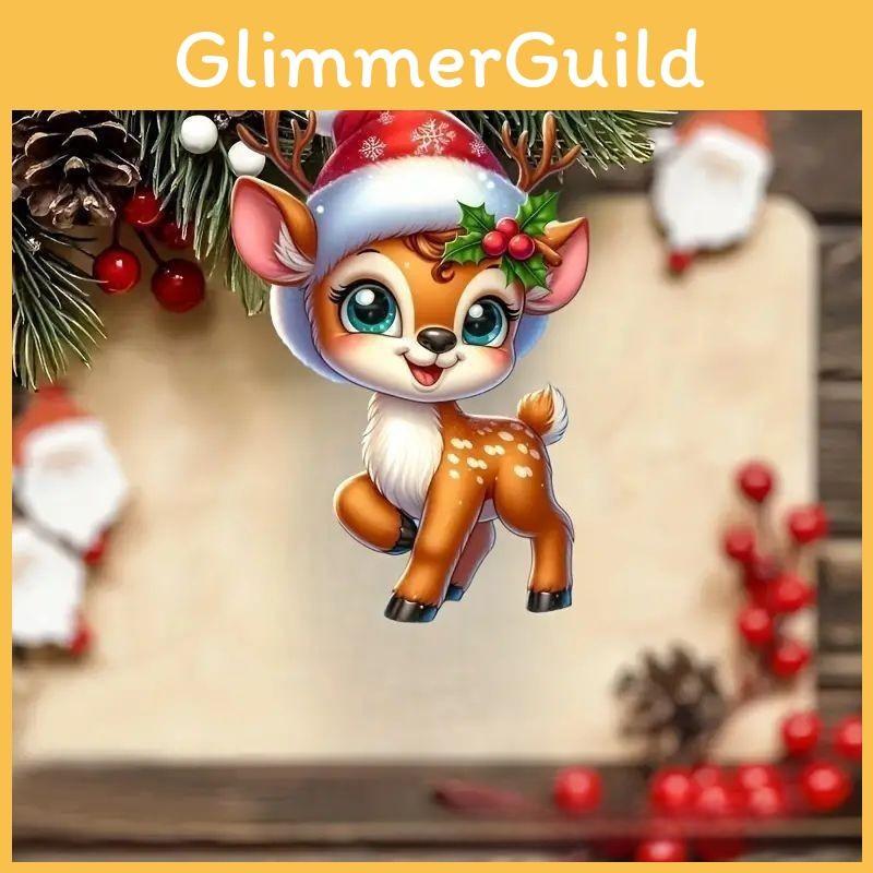 Christmas Car Acrylic Ornament With Deer Tree Motif Rearview Decoration Mirror