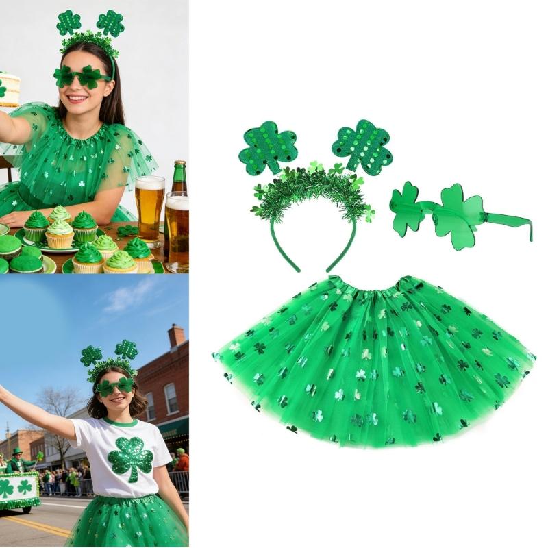 Saint Patrick Costume Shamrock Eyeglasses Headband Tutus Skirt Irish Festival Costume Accessories Saint Patrick Day Outfits