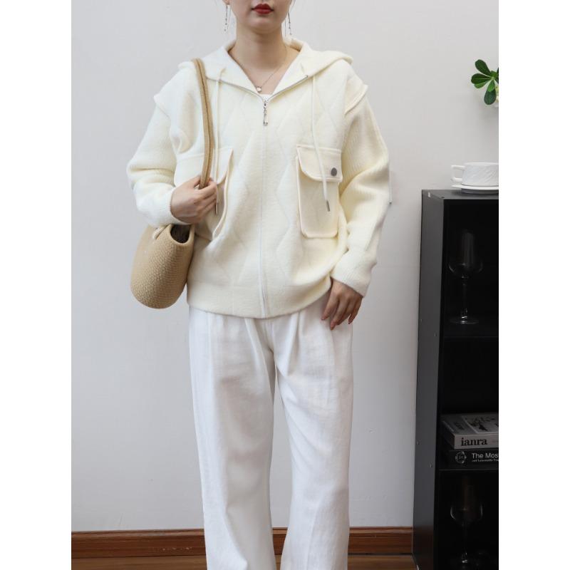 

Осень и зима новый вязаный кардиган из двусторонней шерсти на молнии с капюшоном, свободный, повседневный, универсальный свитер-куртка для женщин One size