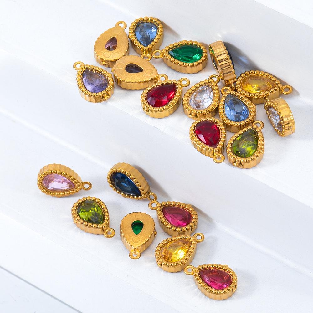 10pcs Stainless Steel Colorful Rhinestone Waterdrop Charms for Earrings Pendant Necklace DIY Jewelry Making Clothing Accessories