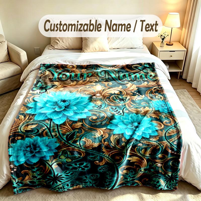 Floral Garden Theme Soft Blanket Personalized Custom Name Text Print Warm Blanket Home Sofa Bedroom Decor