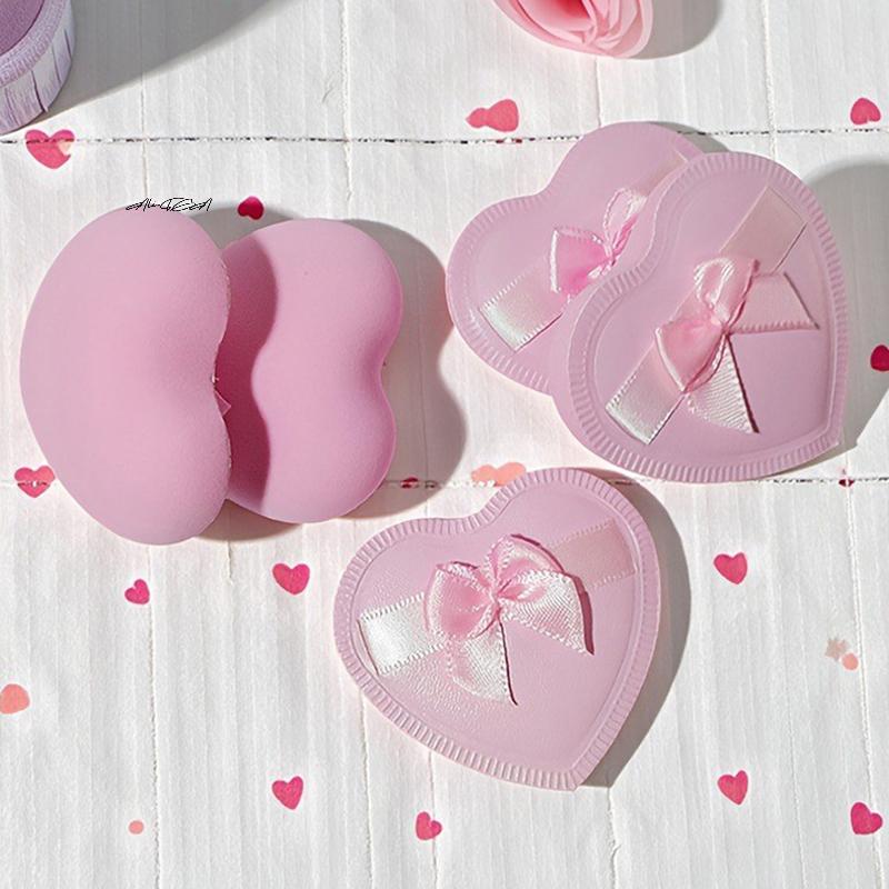 2/5Pcs Heart-Shaped Bow Cotton Candy Air Cushion Powder Puffs for Dry & Wet Use Makeup Sponge