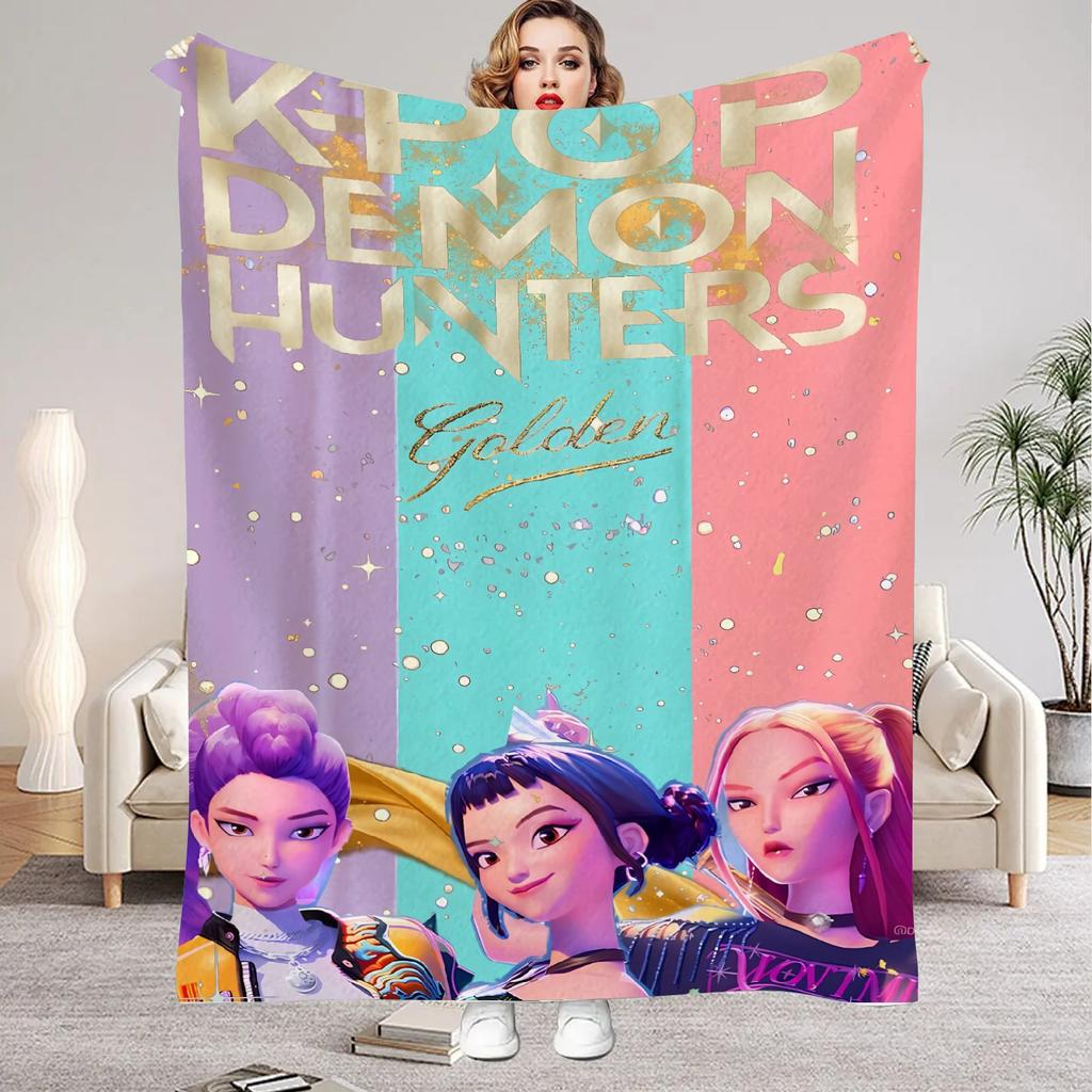 2026 KPOP Demon Hunters Flannel Blankets Living Room Bedroom Sofa Blankets Birthday Gifts For Girls Bedroom Soft Throw Blanket