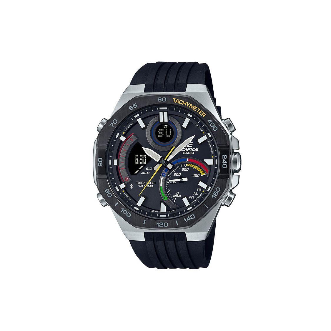 

Casio Edifice Series 100 Meters Water Resistant Solar Movement Resin Strap Watch Men watches Black ECB-950MP-1A Regular Watch Box,Black Dial
