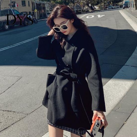 Casual Women Outerwear Fall Winter Woolen Jacket Thick Loose Turn-down Collar OL Commuting Long Coat Double-breasted Mid Length Korean Style Overcoat