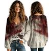 Women's V-Neck Halloween Shirt for Fall, Seasonal Top for Ladies