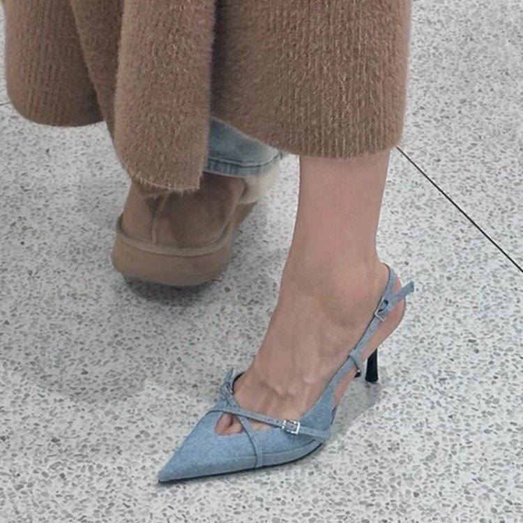 Fashion Street Style Sexy Buckle Strap Women Pumps Elegant Pointed Toe Thin High Heels Banquet Party Slingback Shoes Sandals