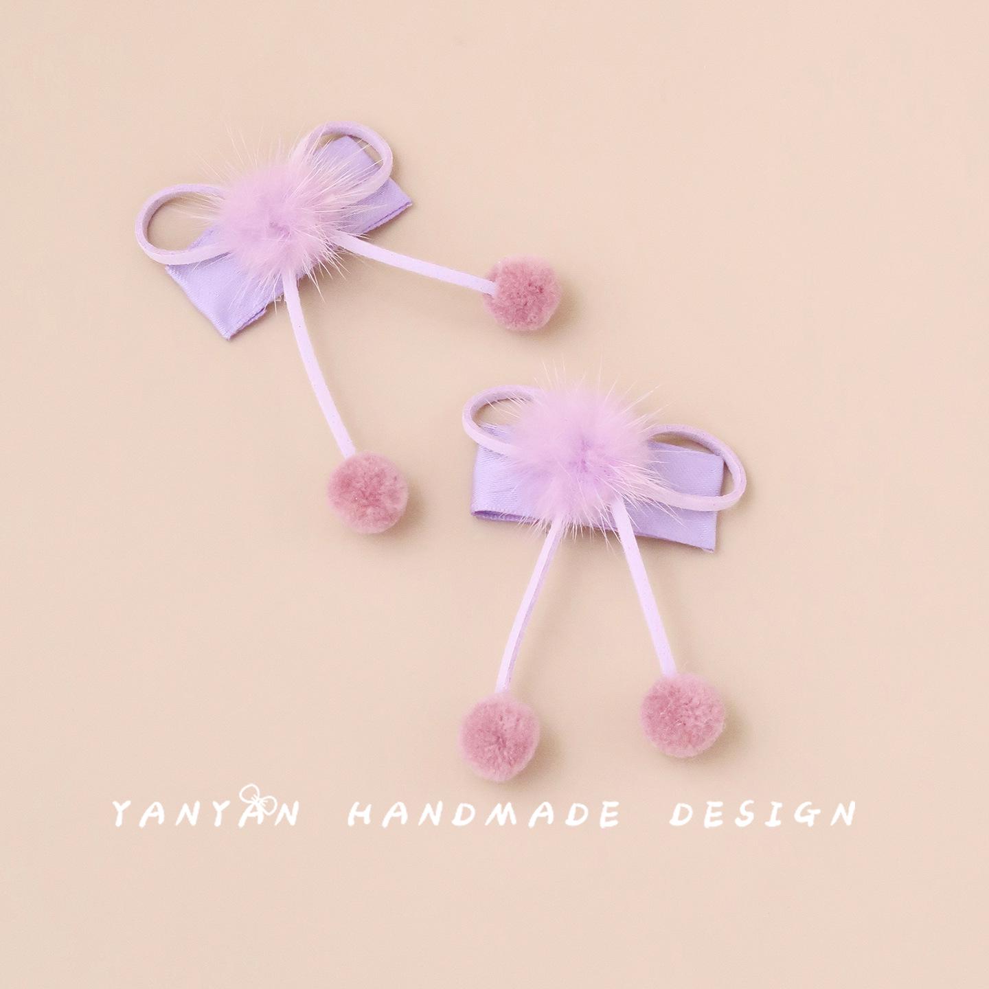 

Girls New Year Bow Hair Clips with Pom-Poms - Red Festival Duckbill Clips One Set