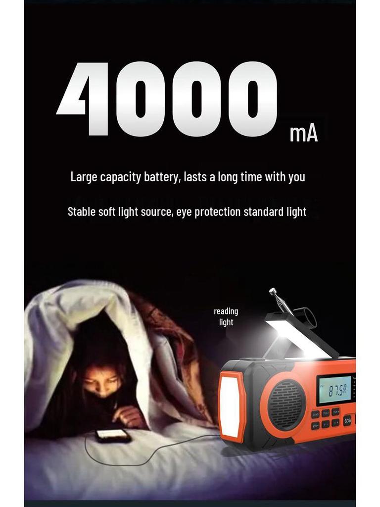 Outdoor Emergency Solar Crank Radio & Multi-Function Flashlight Power Bank