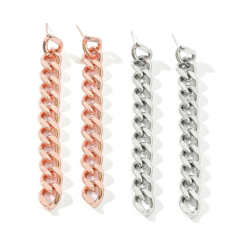 Minimalist Women Silver Gold Hip Hop Style Chain Tassel Earring For Fashion Girl Party Punk Stainless Steel Jewelry Gift