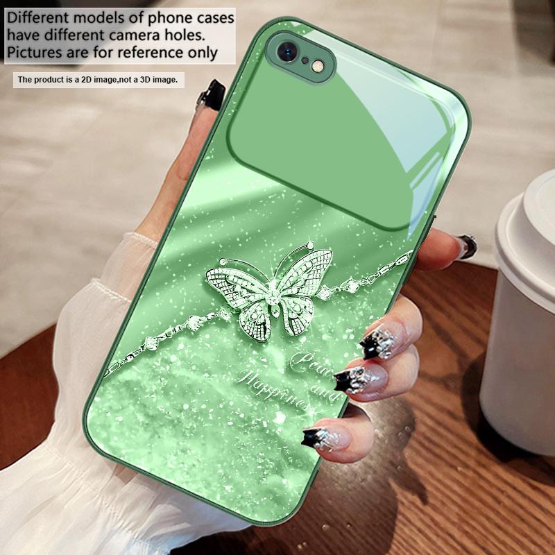 Elegantní modrý motýl Pro iPhone 17 Air 16 E 15 14 13 Plus 12 mini 11 17 Pro Max XR Xs Max 16E 7 8 Tvrzené sklo Kryt na telefon