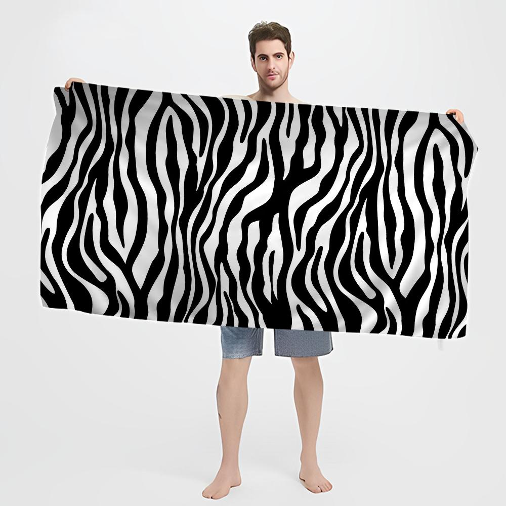Asciugamano da Spiaggia Nuoto Stampa Zebra Bianca Nera Anime Asciugamano Morbido Assorbente Lavetta Regali per Bambini Viaggio Campeggio Palestra