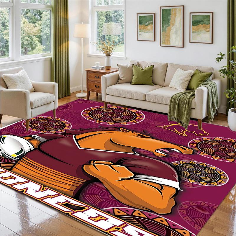 Brisbane Broncos Design Crystal Velvet Rug Soft Decorative Mat for Bedroom Entrance