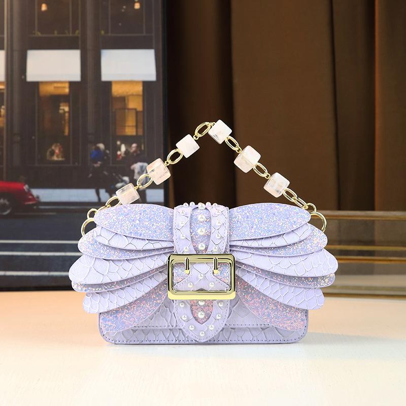 

European and American Fashion Rivet Pearl Wing Bag Trendy Handbag Acrylic Chain Bag Crossbody Bag Butterfly Dragonfly Bag фиолетовый