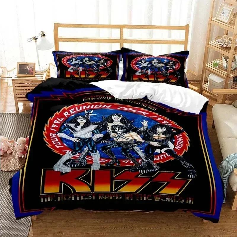 Kiss Rock Band Comfortable Duvet Quilt Cover Pillowcase Bedding Set Children Bedroom Decoration Home Textile