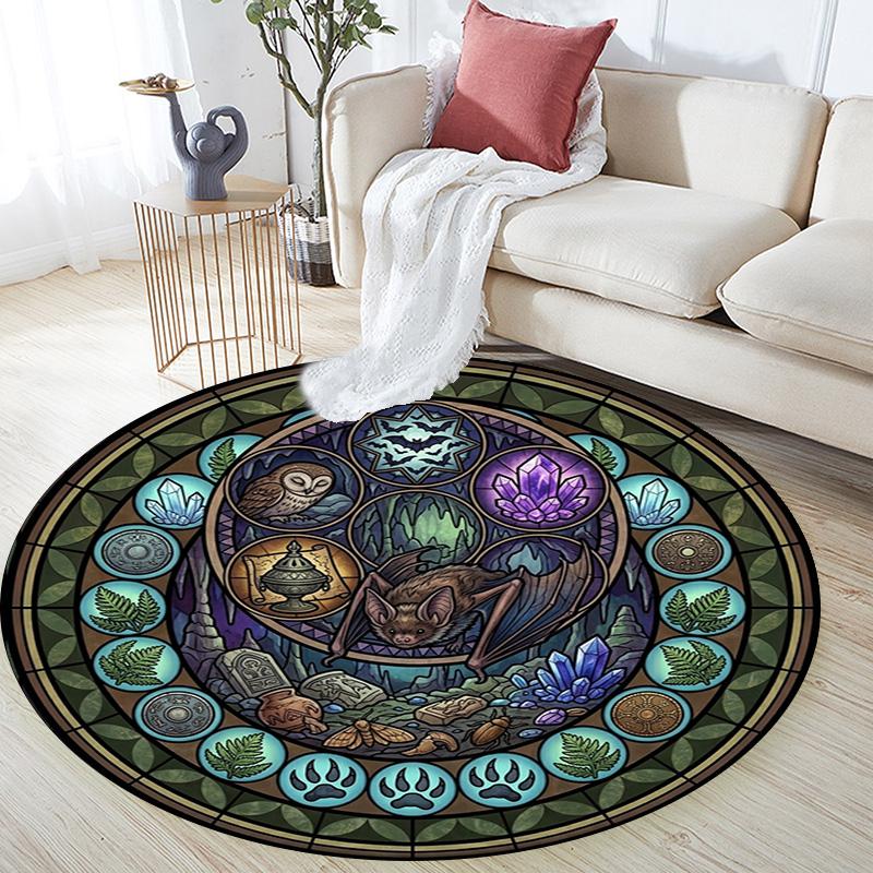 Forest Wildlife Glass Round Area Rug Under Office Chairs Bedroom Living Room Home Decor