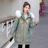 NUOVO cappotto invernale da donna in cotone lucido con cappuccio e collo in pelliccia, parka caldo alla moda, casual, lungo e largo