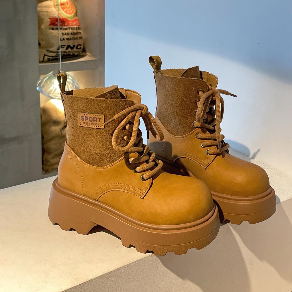 Retro white British thick heel platform Martin boots women's 2025 new autumn small height increase short boots