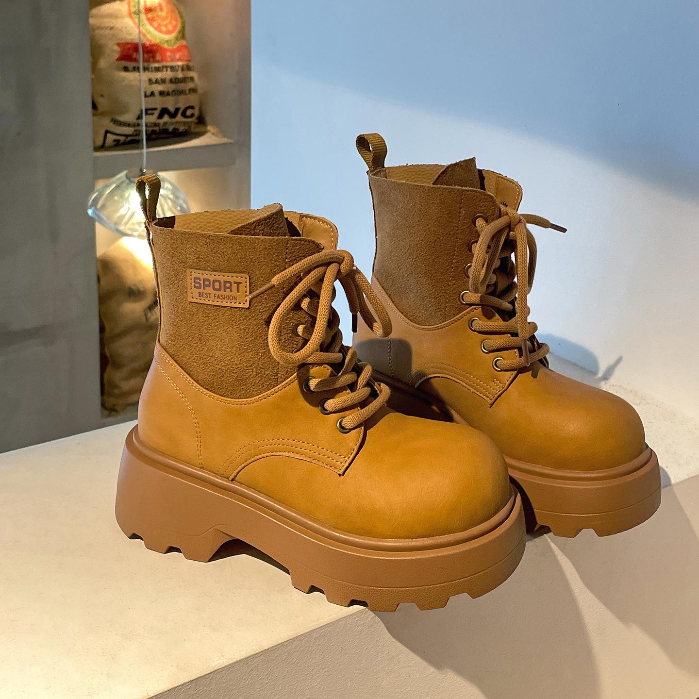 

Retro white British thick heel platform Martin boots women s 2025 new autumn small height increase short boots 40 верблюд