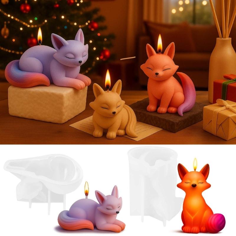 Ergonomic Silicone Candle Mold Crafting Accessories Moulds Foxes Shape for Resin Creations and Unique Gift Making