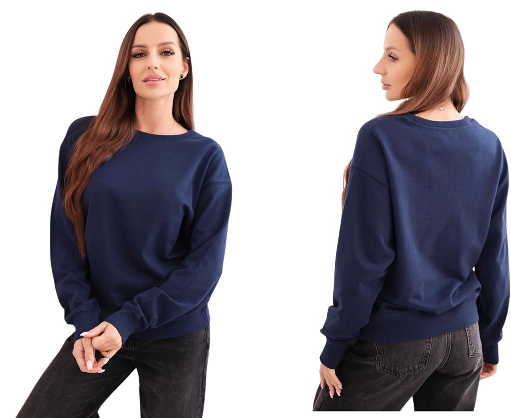 Bluza Damska Pętelkowa Bawełniana Basic Z Okrągłym Dekoltem Granatowa M