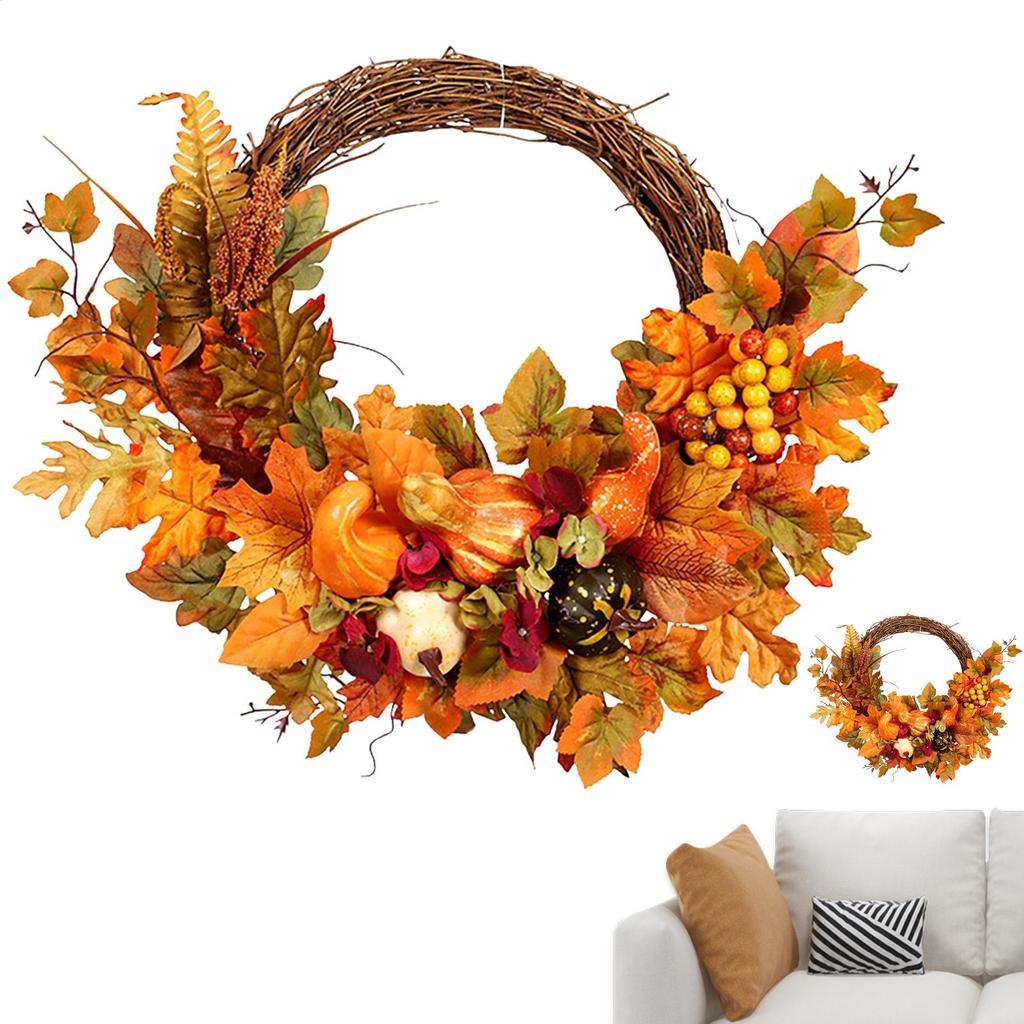 Fall Wreath Maple Leaves Pumpkin Thanksgiving Wreath Fall Decor Artificial Party Decorations For Indoor Outdoor Living Room