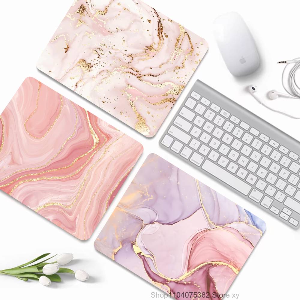 Pink Gold Marble Mousepad Small LockEdge Mouse Pad For Gamers Computer Desk Pad Rectangular Anti-slip Rubber