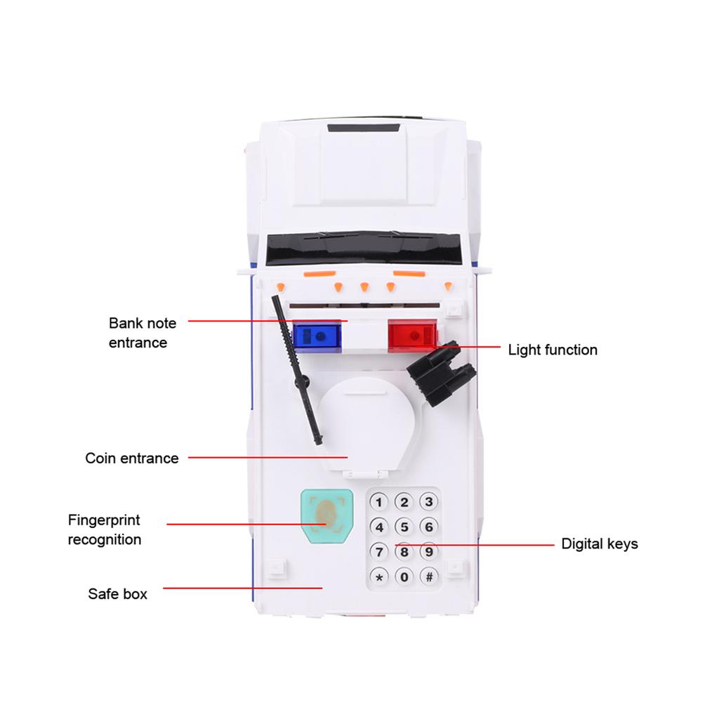 Camión de Dinero Hucha Contraseña de Huella Dactilar Electrónica Automática Caja de Ahorro de MonedasBlanco