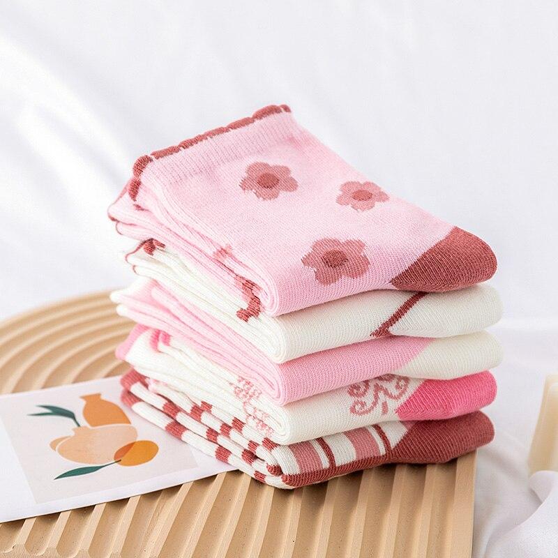 Xiaomi 5 Paia Calzini Caldi Lavorati a Maglia con Fiori Rosa per Bambini Ragazze Bambini Donne Carini Cartoni Animati Calzini Medi