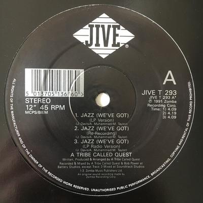 12inch Record A TRIBE CALLED QUEST - Jazz (We've Got) JIVET293 Jive UK Rap & Hip-Hop/R&B Used