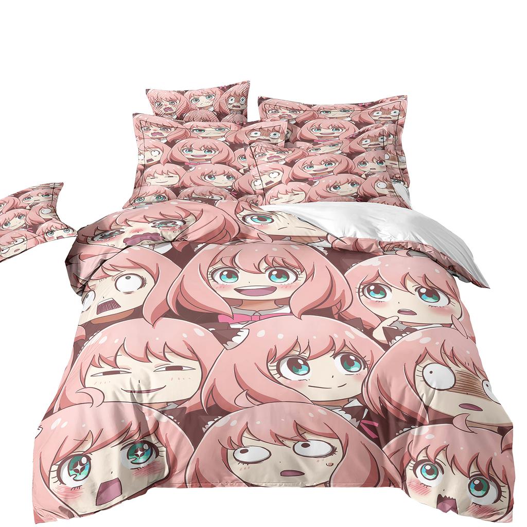 Cute Spy X Family Anime Duvet Cover Kawaii Soft Skin-Friendly Breathable Bedding Set with Zipper for Boys Girls Bedroom Decor