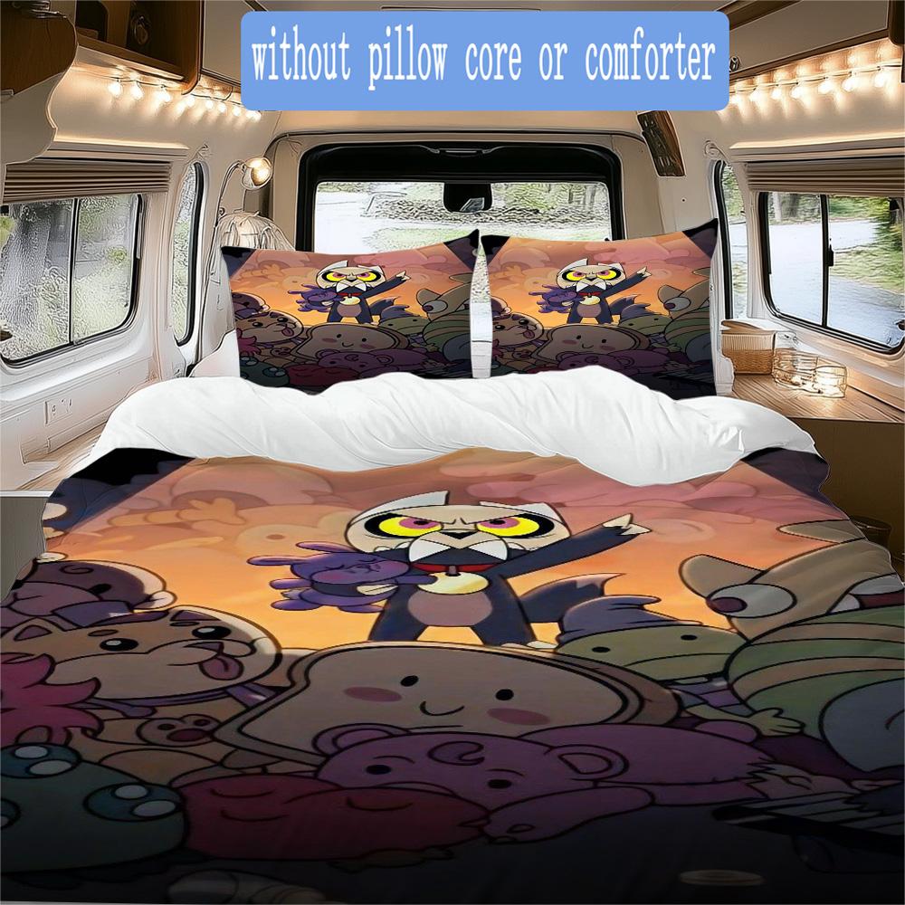 Cartoon Owls and Monsters Pattern Bedding,Quilt Set Quilt Cover Pillowcase Home Birthday Gift (1*duvet cover+2*pillowcase,without core)ZSJT0917245