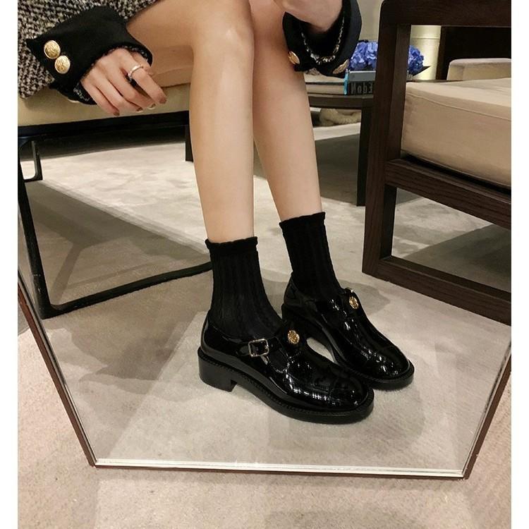 Cowhide Version~ French Retro Mary Jane Small Leather Shoes Women's Camellia with Gold Coins Loafers Genuine Leather Single Shoes