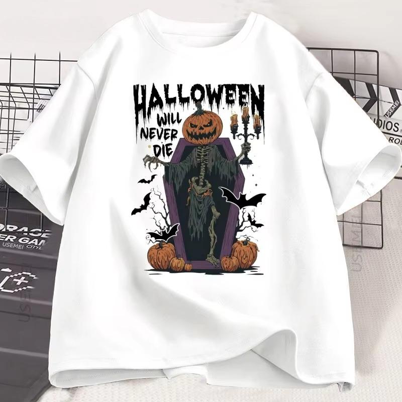 

Halloween Pumpkin Horror Tshirt Casual Short Sleeve Spooky Graphic T Shirts Cotton Round Neck Fall Womens Clothing Summer Tees 2XL