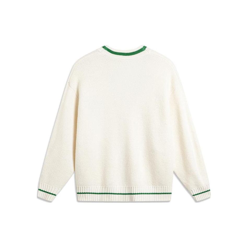 Li Ning Sports Lifestyle Series Daqian World Collaboration Embroidered Letter Single-Breasted V-Neck Long Sleeve Knit Sweater Men Sweater AMBT245-1