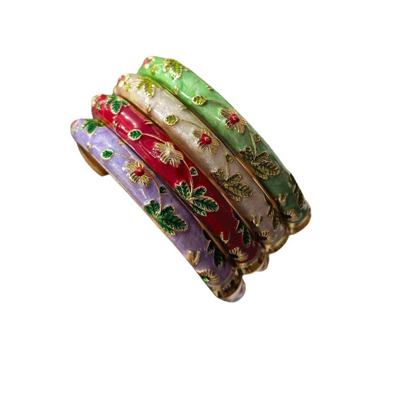 Cloisonné Emalj Armringar Med Handgjort Blommönster Förgyllda Kanter För Bröllopsfest Vardagsslitage Mode Smycken