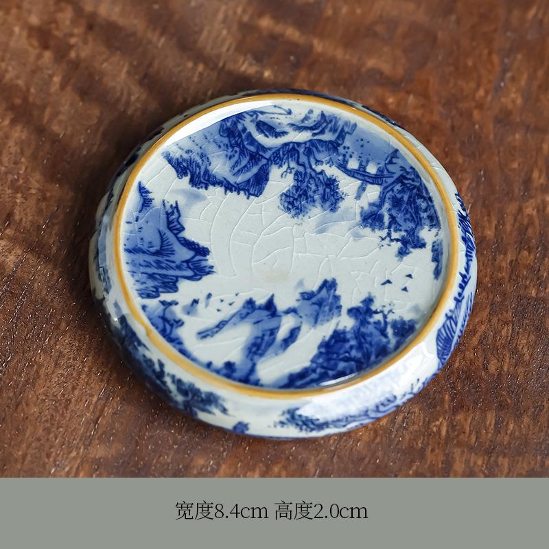 Ceramic Kung Fu Set Accessories Lid Holder Antique Style Old Clay Blue and White Porcelain Underglaze Hand-painted Tea Tray