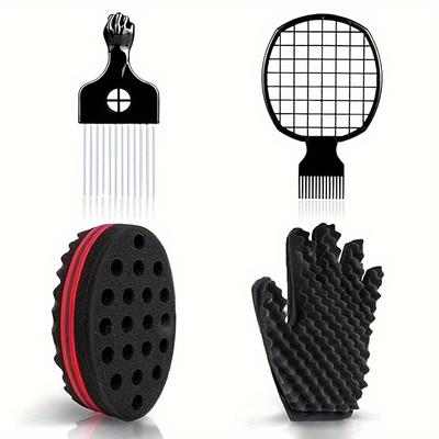 Curling Sponge Set with Gloves, Metal Brush Pick and Twist Comb Suitable for Both Men and Women