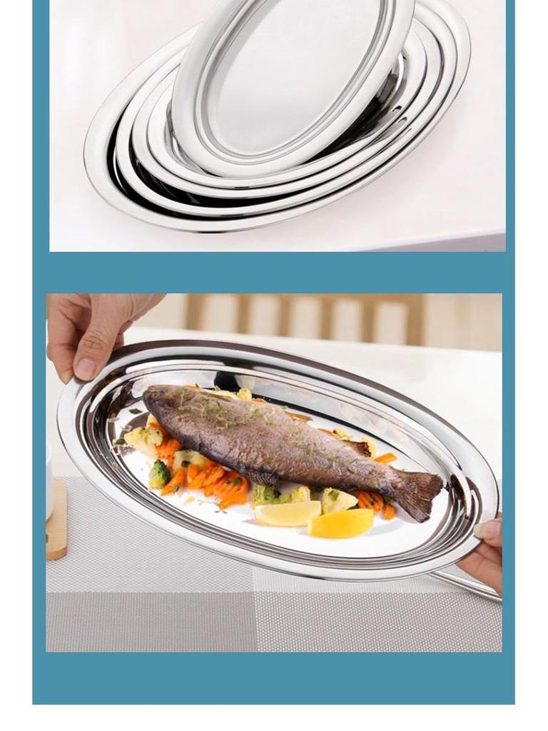304 Stainless Steel Deep Oval Fish Plate: Thickened Egg-Shaped Dish for Steaming, BBQ & More. Ideal for Home Dining.