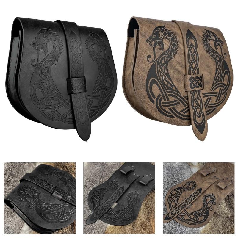Medieval Leather Belt Bag Waist Pouches Medieval Vintage Waist Bag Medieval Costume Accessories for Halloween Dress Up