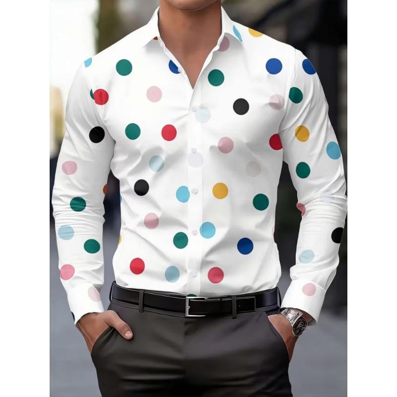 Men's Polka Dot Collar Long Sleeved Shirt Casual Shirt European and American Trend Daily Commuting Formal Top